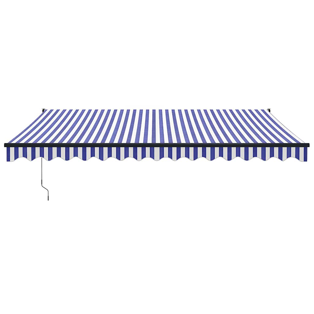 Kék és fehér szövet és alumínium behúzható napellenző 4,5 x 3 m