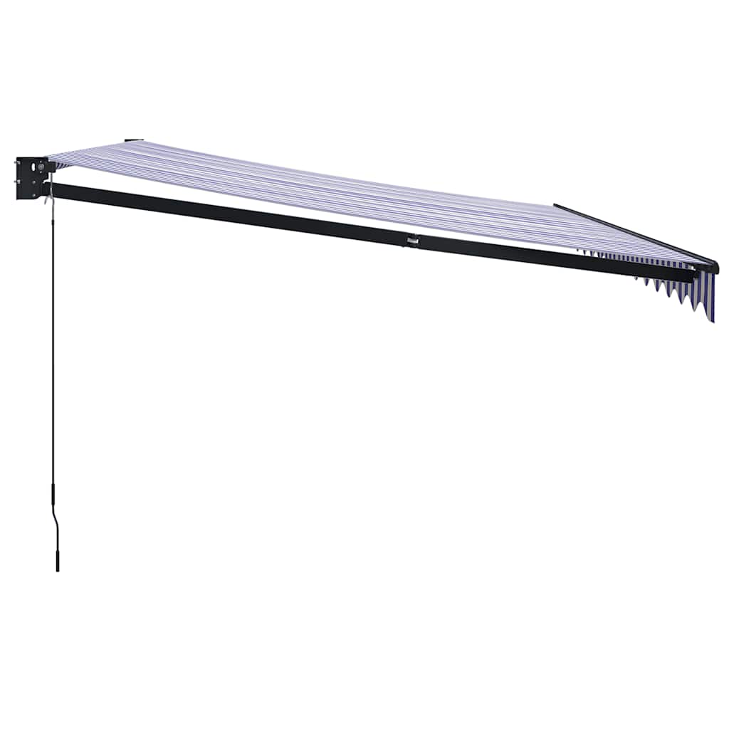 Kék és fehér szövet és alumínium behúzható napellenző 4,5 x 3 m