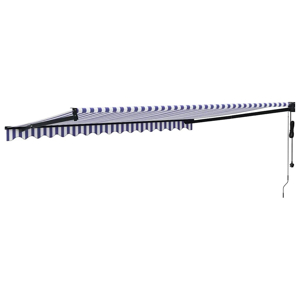 Kék és fehér automata behúzható napellenző 4 x 3 m