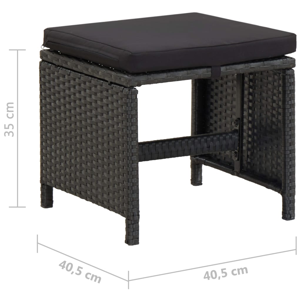 2 db fekete polyrattan kerti ülőke párnával
