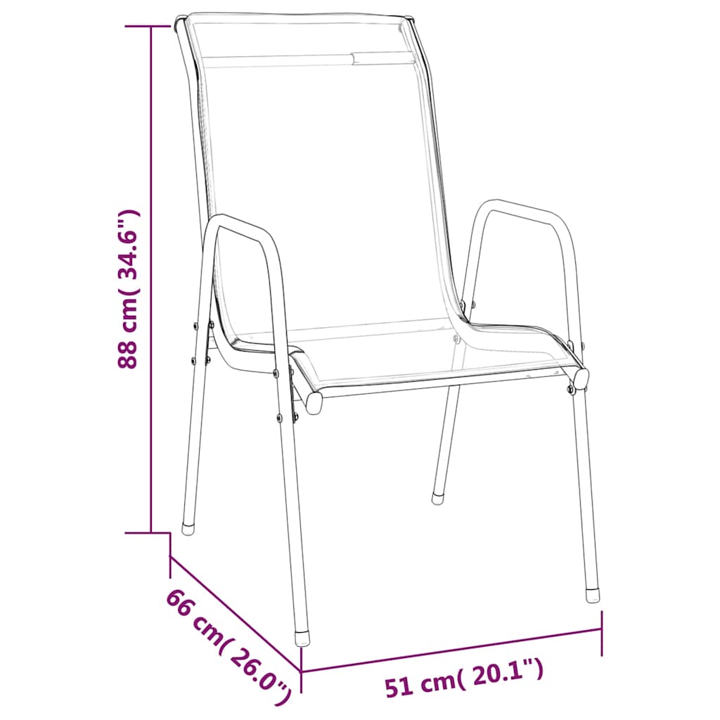 4 db fekete acél és textilén kerti szék