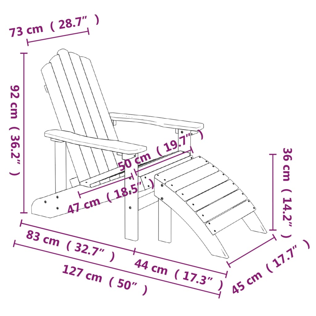 Antracitszürke HDPE kerti adirondack szék lábtartóval