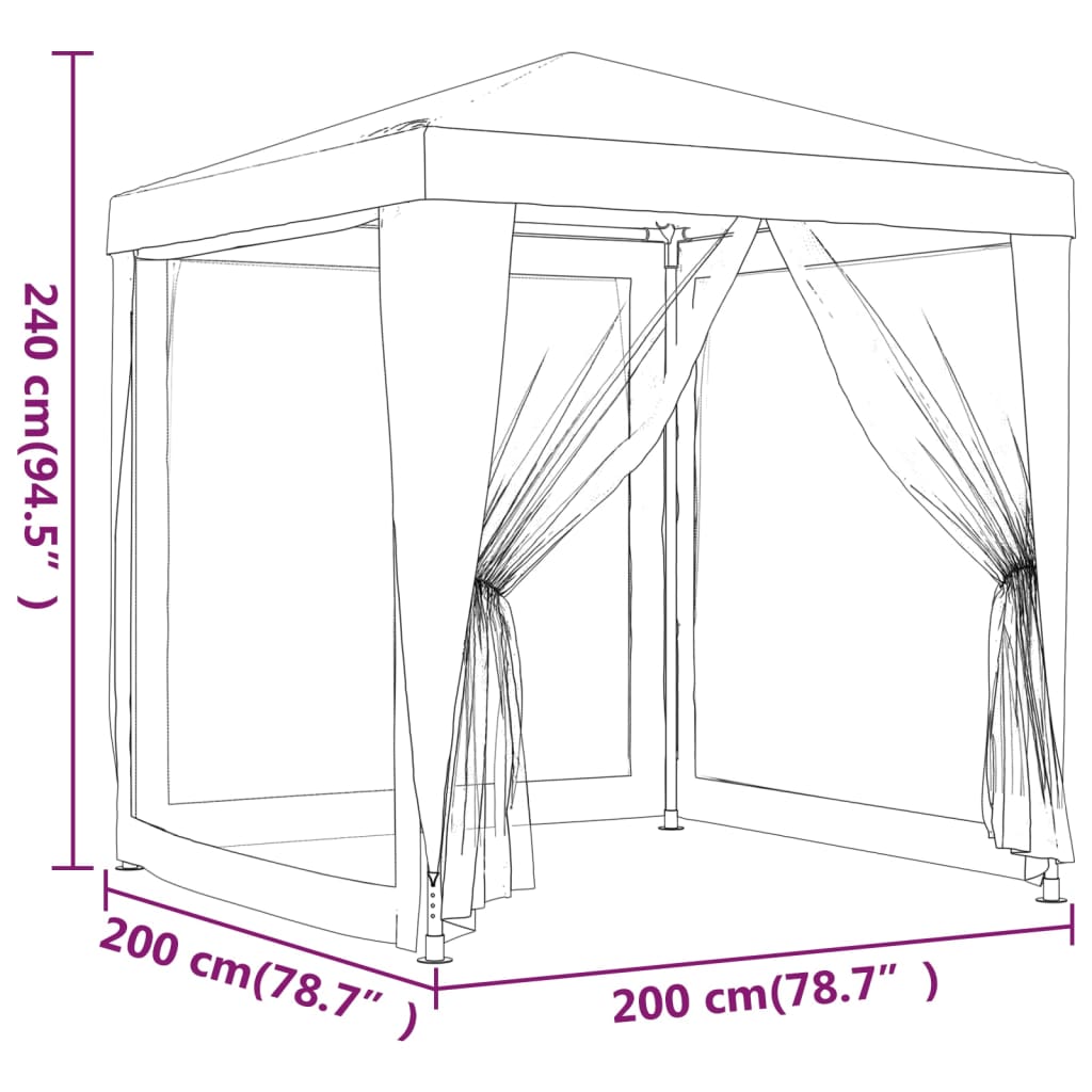 Piros HDPE rendezvénysátor 4 hálós oldalfallal 2 x 2 m