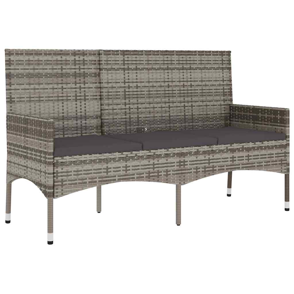 3 személyes szürke polyrattan kerti kanapé párnával