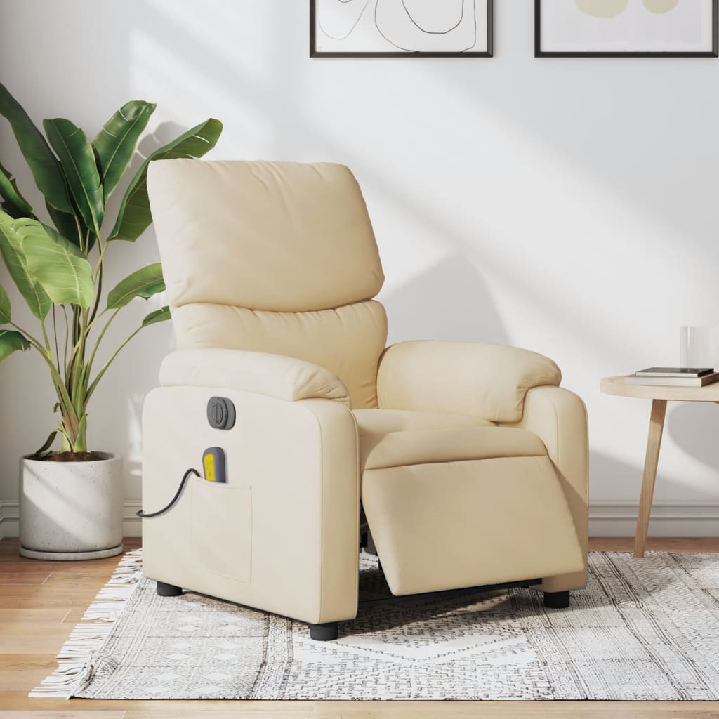 Krémszínű szövet dönthető elektromos masszázsfotel