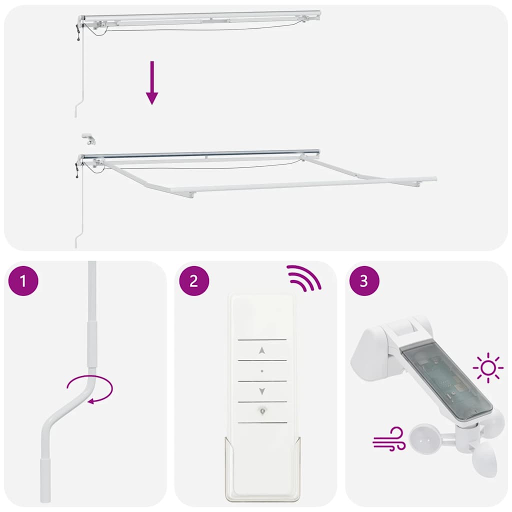 Antracit-fehér automata kihúzható napellenző LED-del 300x250 cm