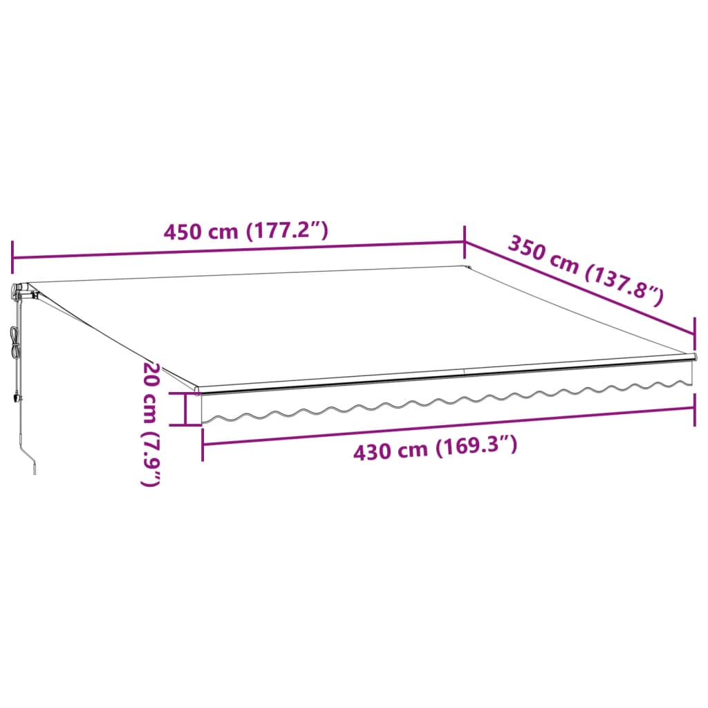 Antracitszürke-fehér LED-es kézi napellenző 450 x 350 cm