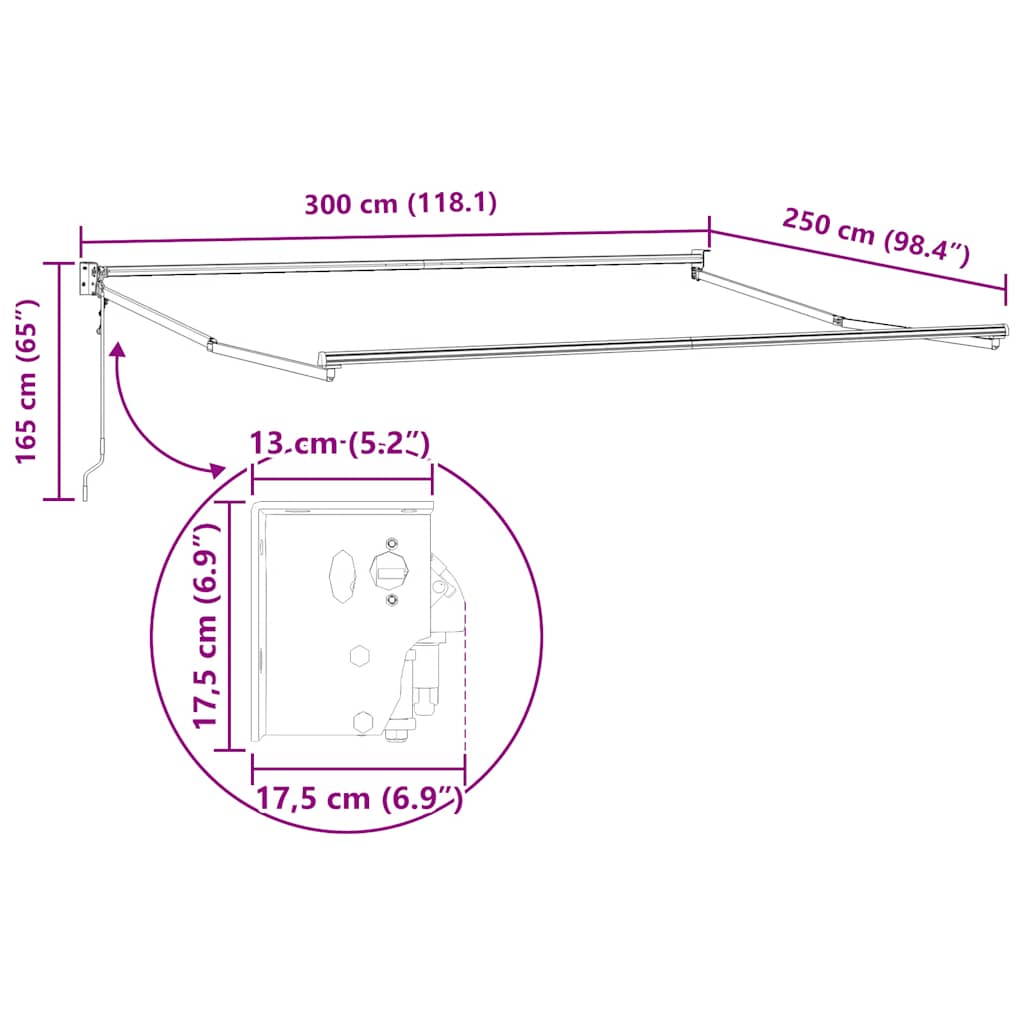 Antracit-fehér szövet-alumínium behúzható napellenző 3 x 2,5 m