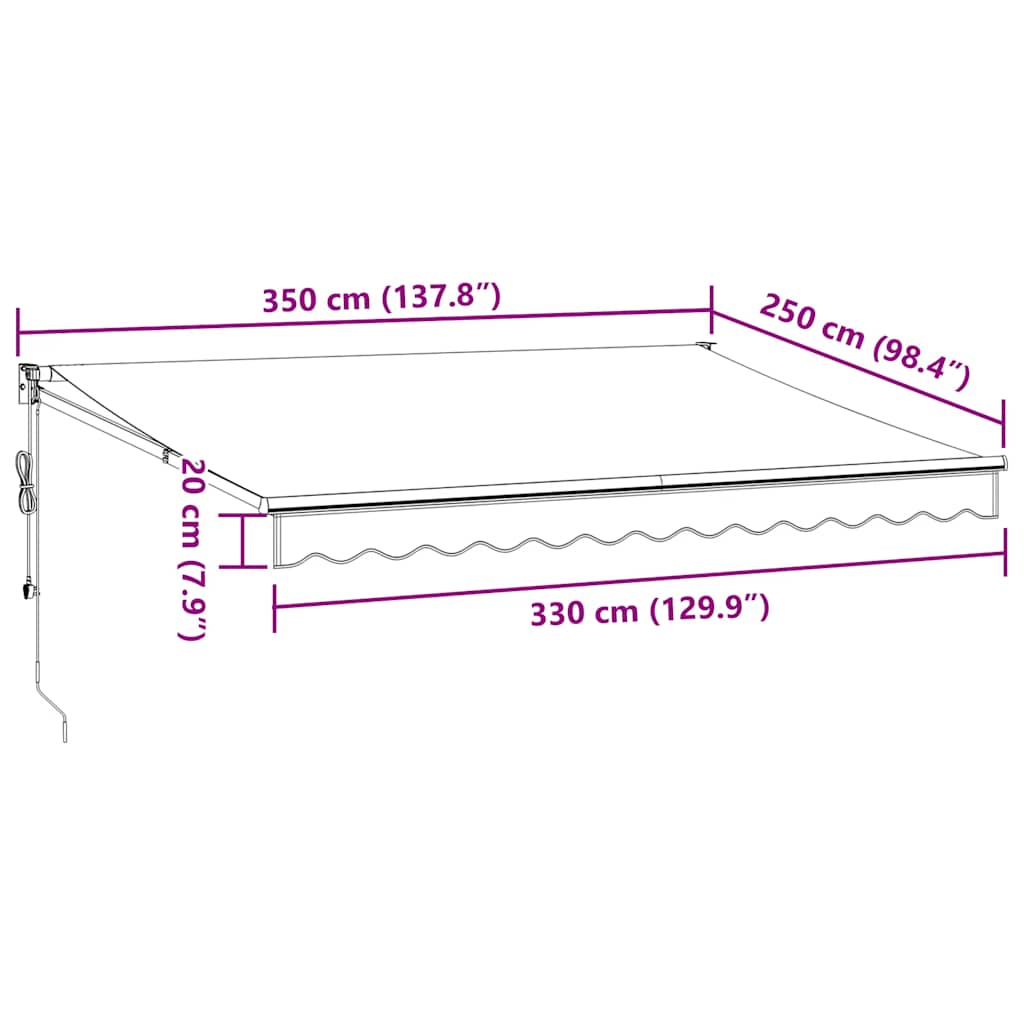 Antracit/fehér szövet/alumínium behúzható napellenző 3,5x2,5m