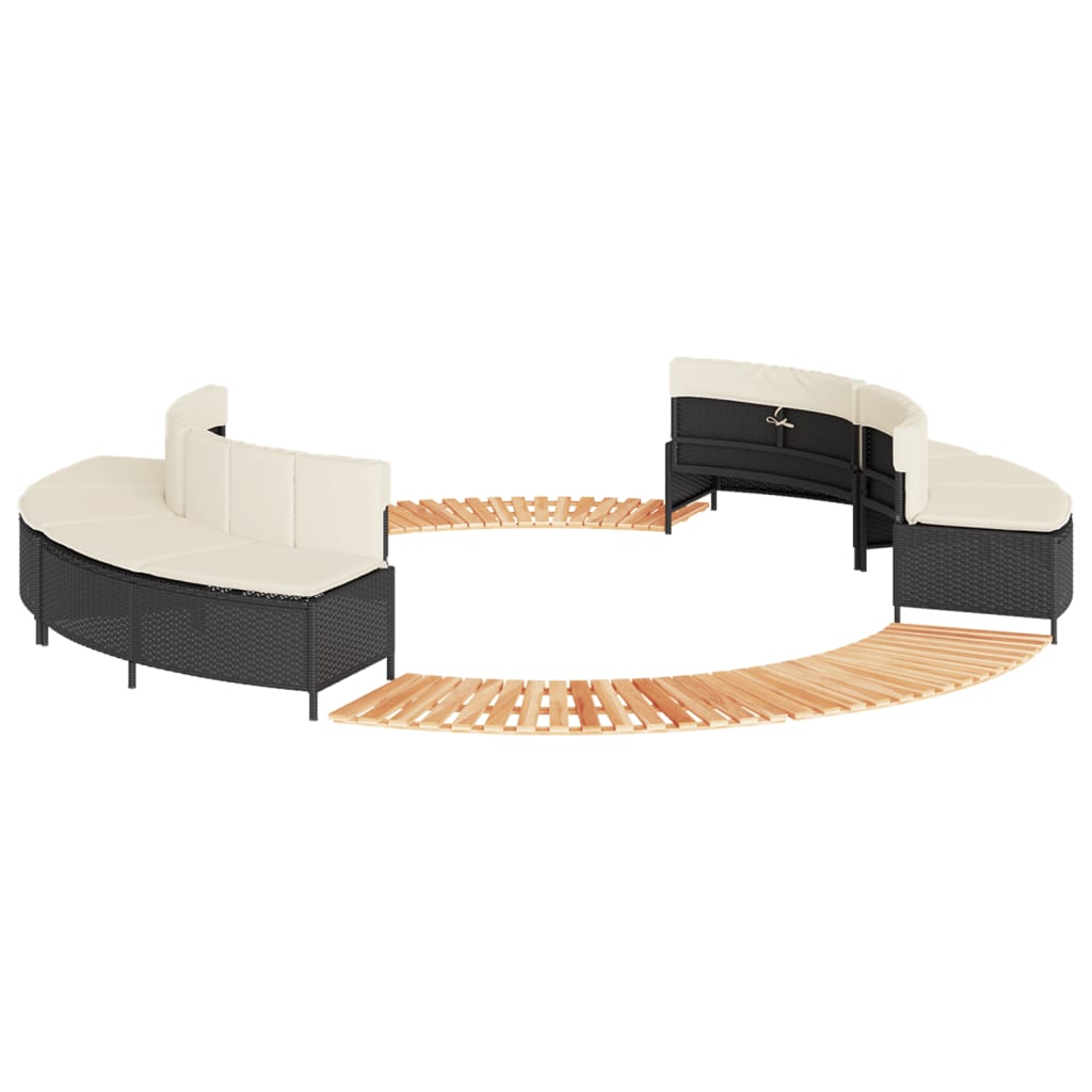Fekete polyrattan és tömör akácfa jakuzzi-keret