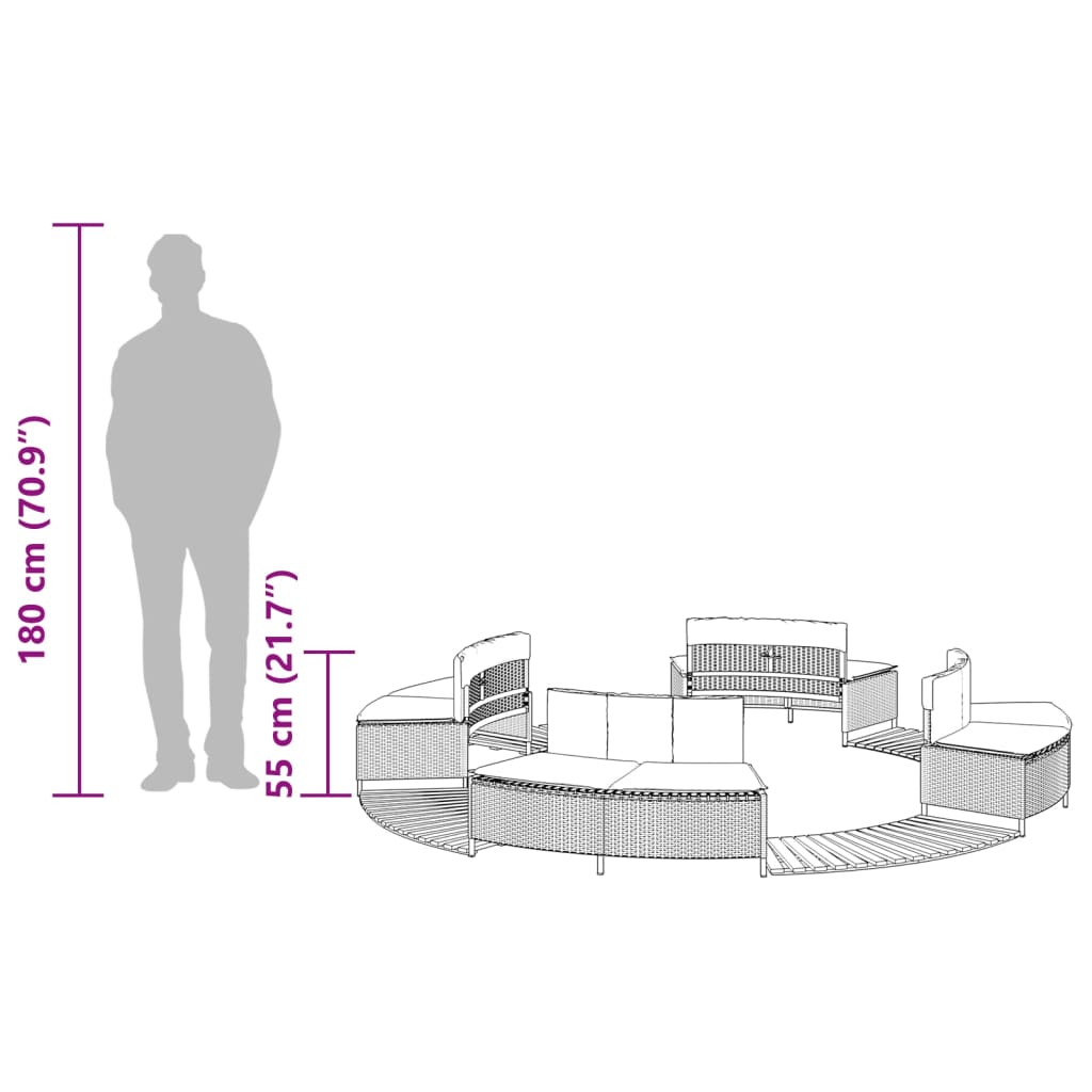 Fekete polyrattan és tömör akácfa jakuzzi-keret