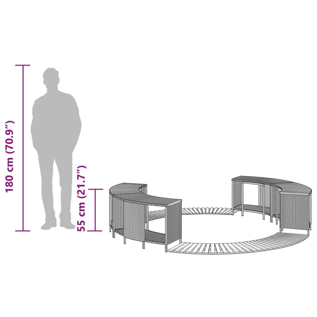 Fekete polyrattan és tömör akácfa jakuzzi-keret
