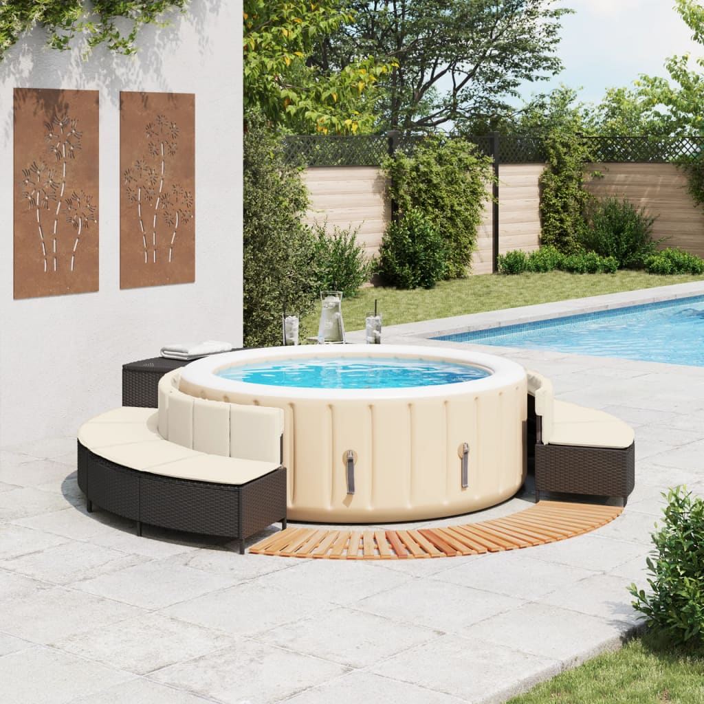 Fekete polyrattan és tömör akácfa jakuzzi-keret