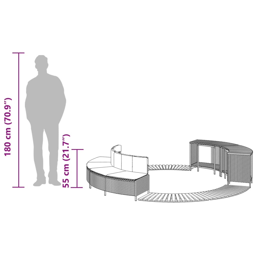 Fekete polyrattan és tömör akácfa jakuzzi-keret