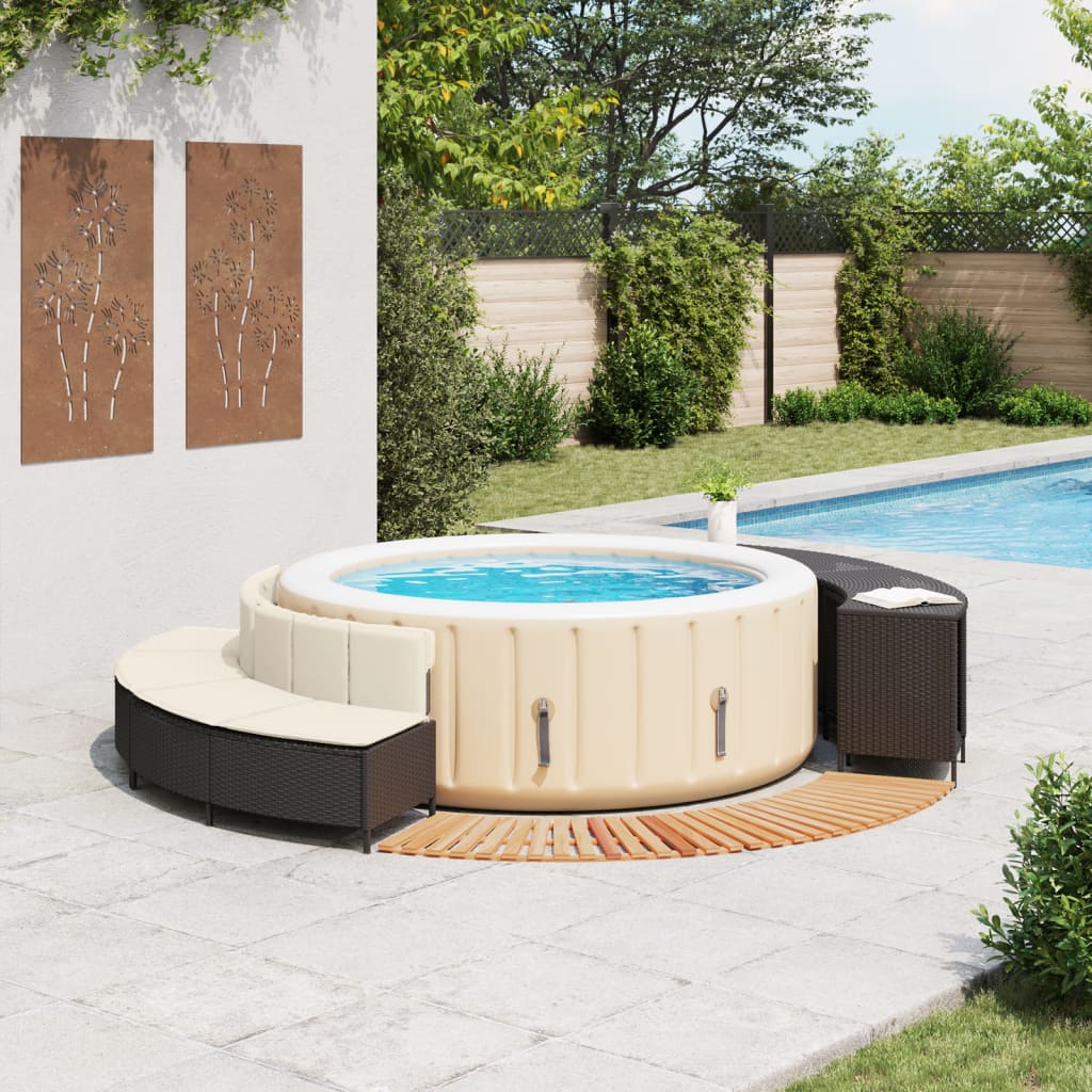 Fekete polyrattan és tömör akácfa jakuzzi-keret