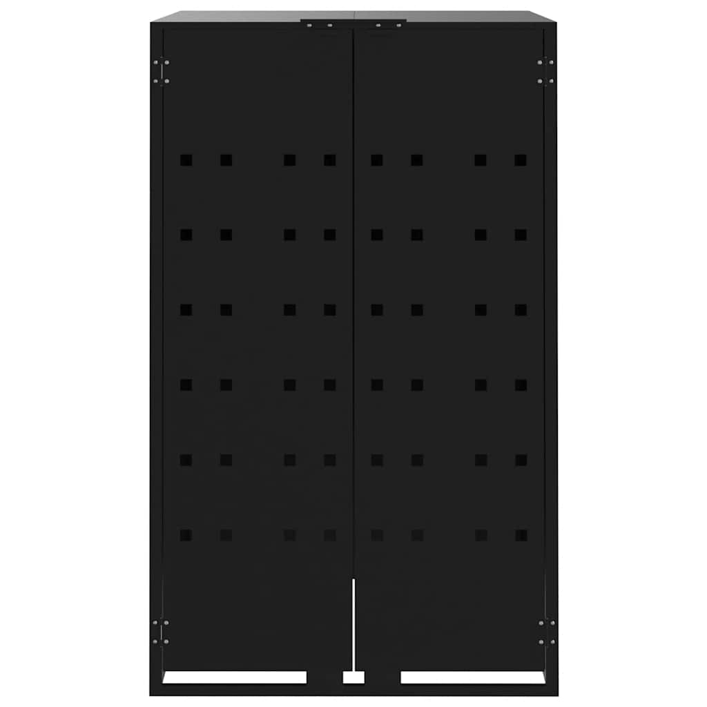 Fekete acél kerekes tároló 2 szemeteskukához 138 x 79 x 117 cm
