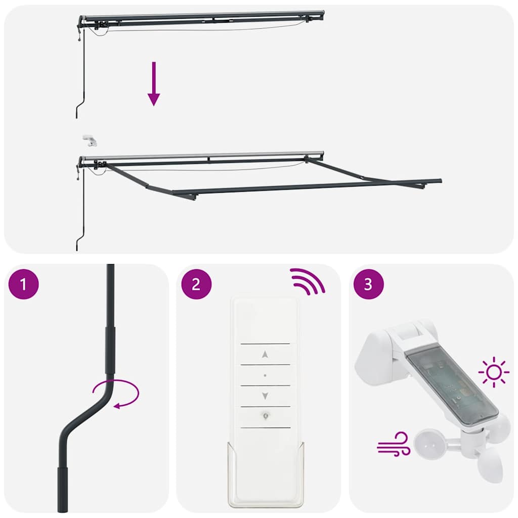 Burgundi vörös automata kihúzható LED-es napellenző 300x250 cm