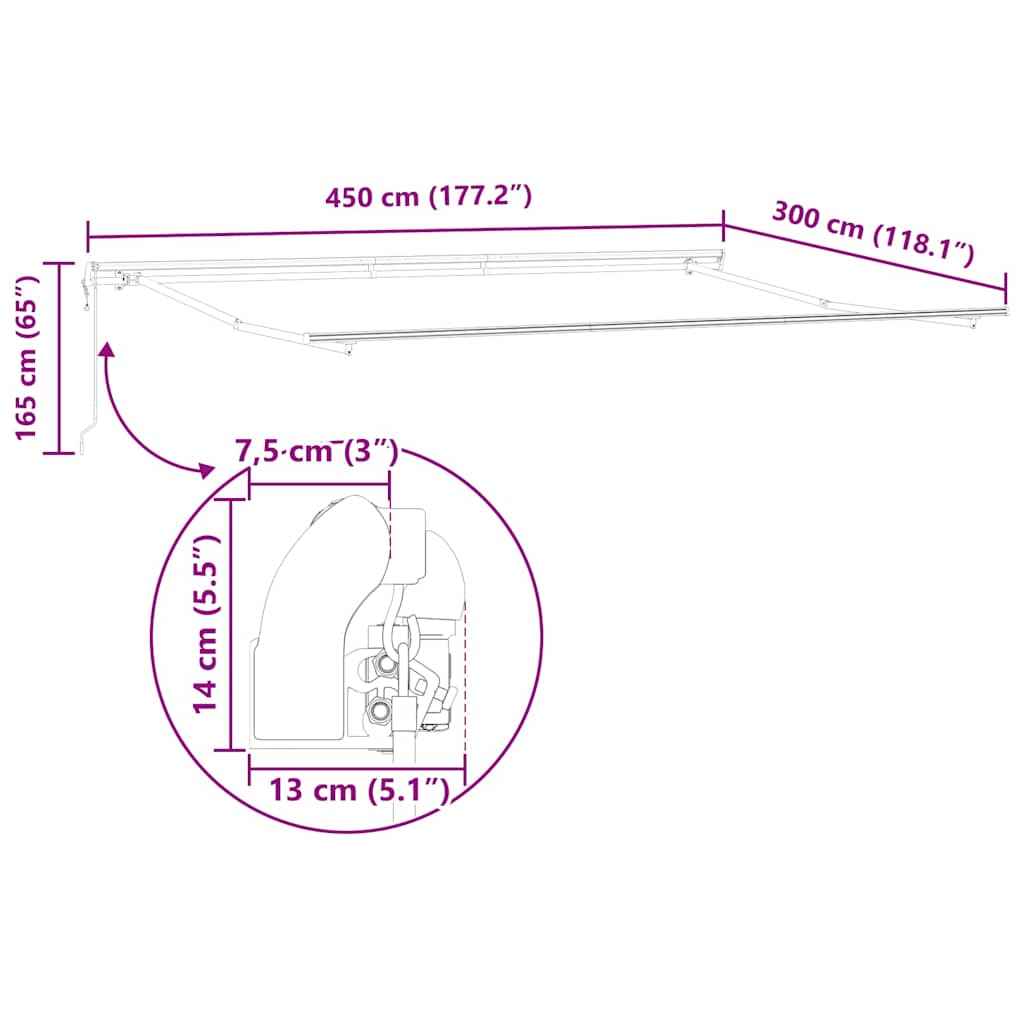 Antracitszürke-fehér automata kihúzható napellenző 450 x 300 cm