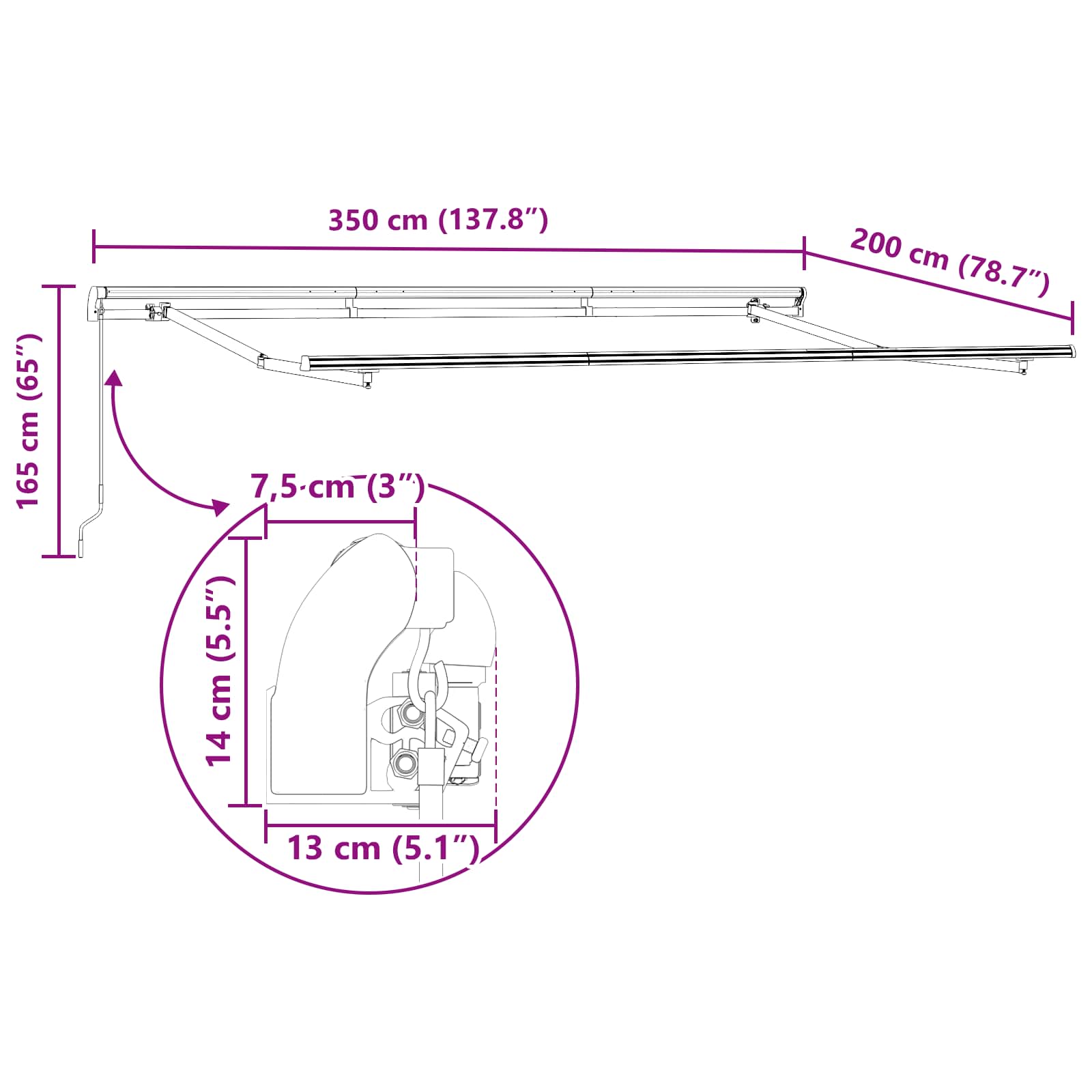 Behúzható napellenző Antracit 350 x 200 cm szövet