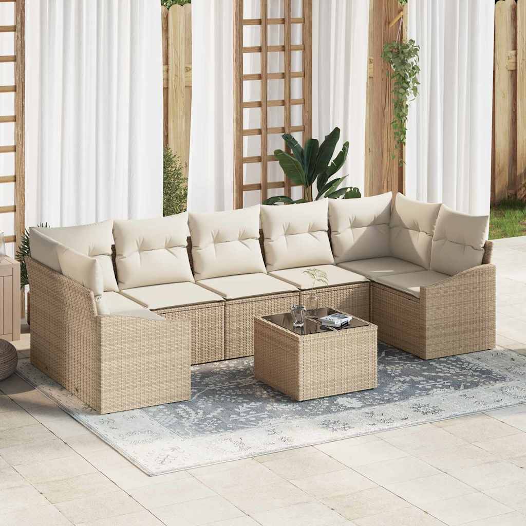 Kanapé Szett párnával tárolóval 8 pcs Beige és krém polirattan