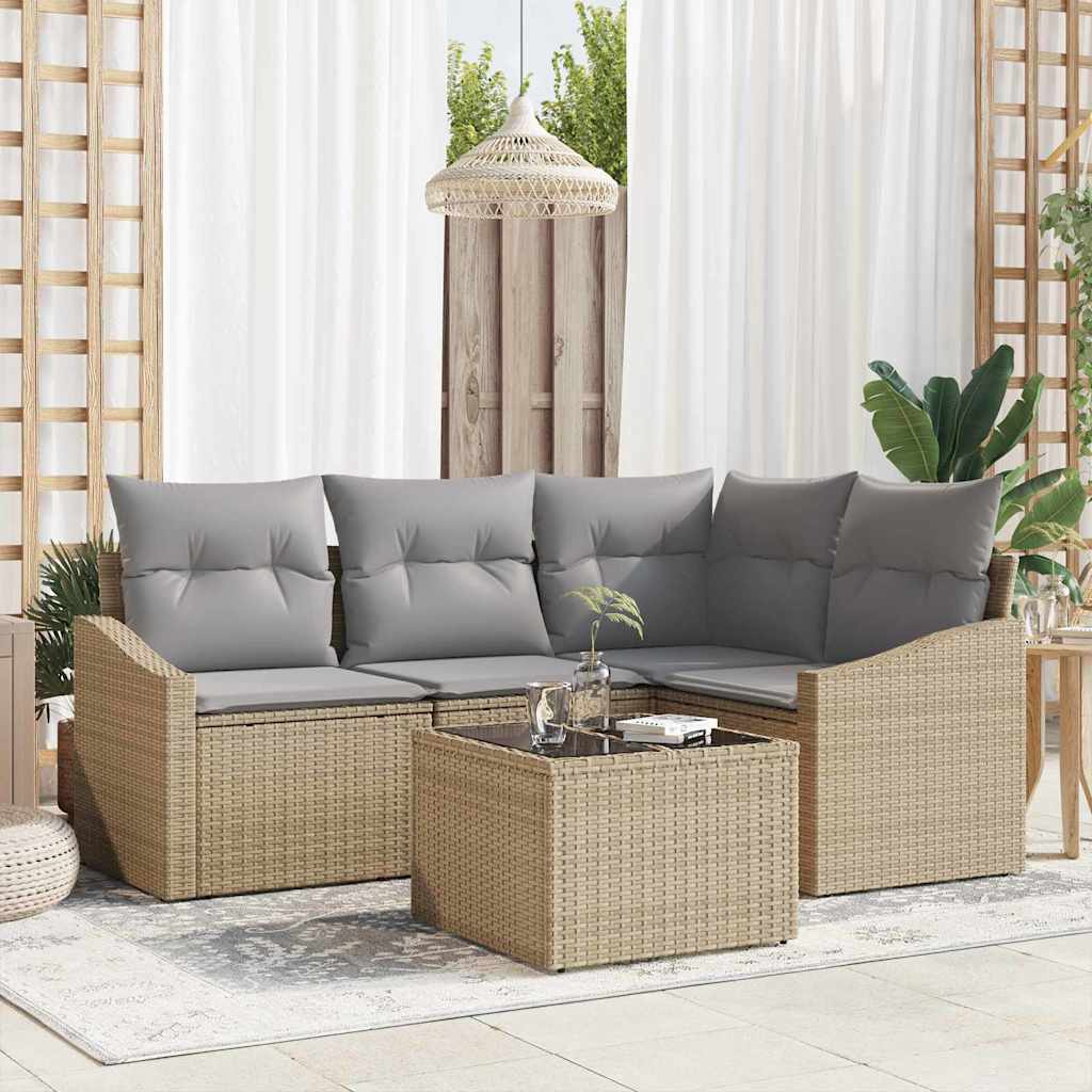 Kerti Kanapé Szett 5 pcs Beige és Világosszürke polirattan