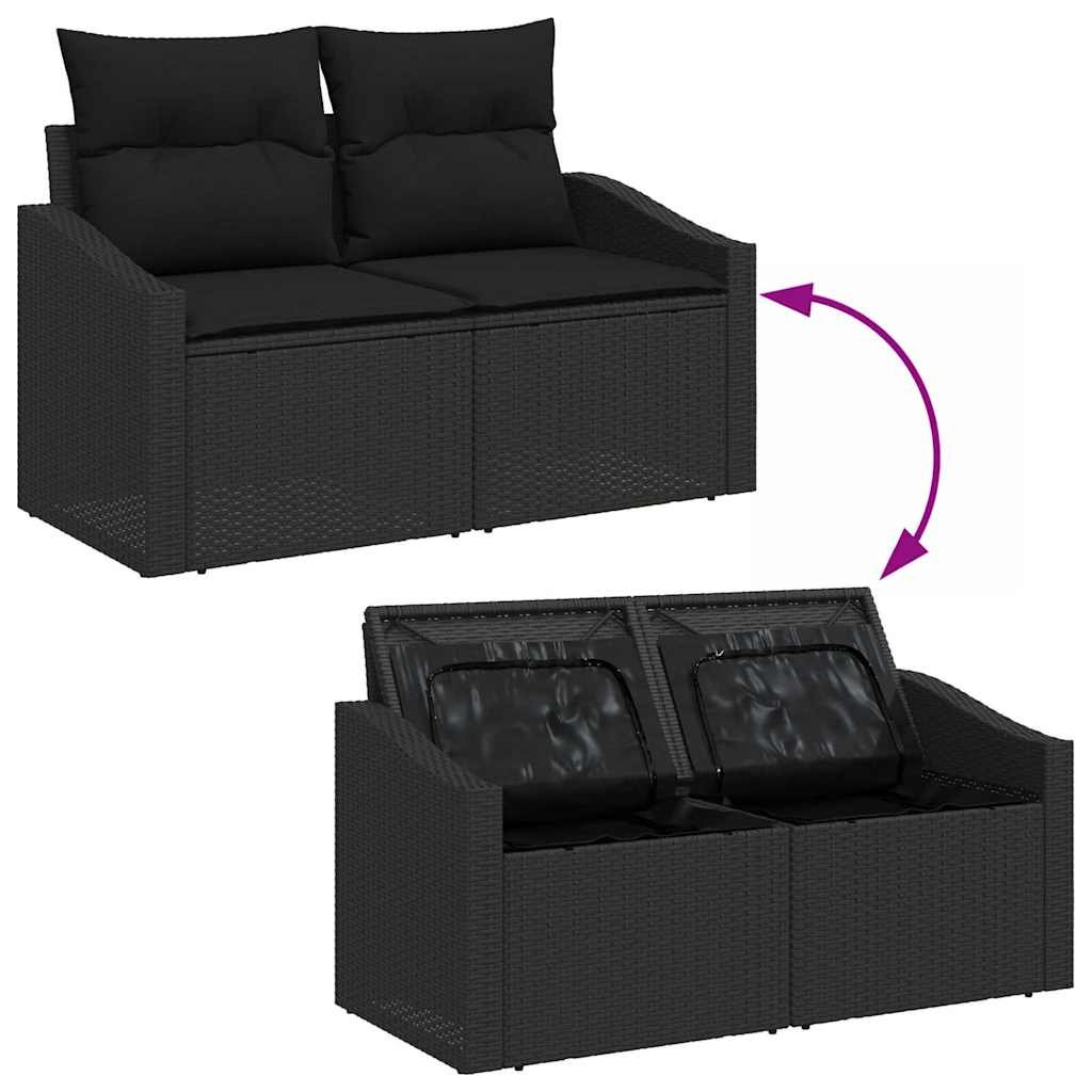 Kerti Kanapé Szett párnával tárolóval 5 pcs Fekete polirattan