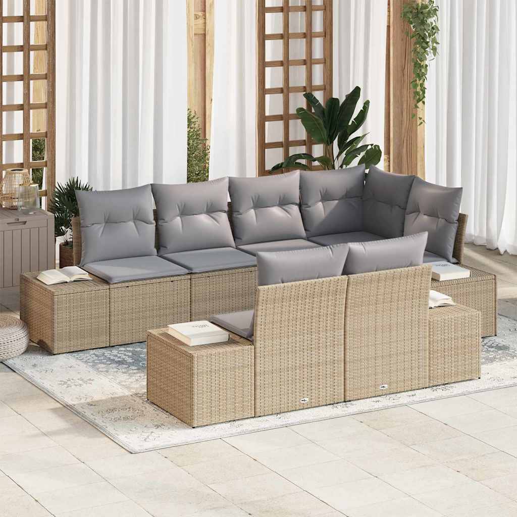 Kerti Kanapé Szett 7 pcs Beige és Világosszürke polirattan