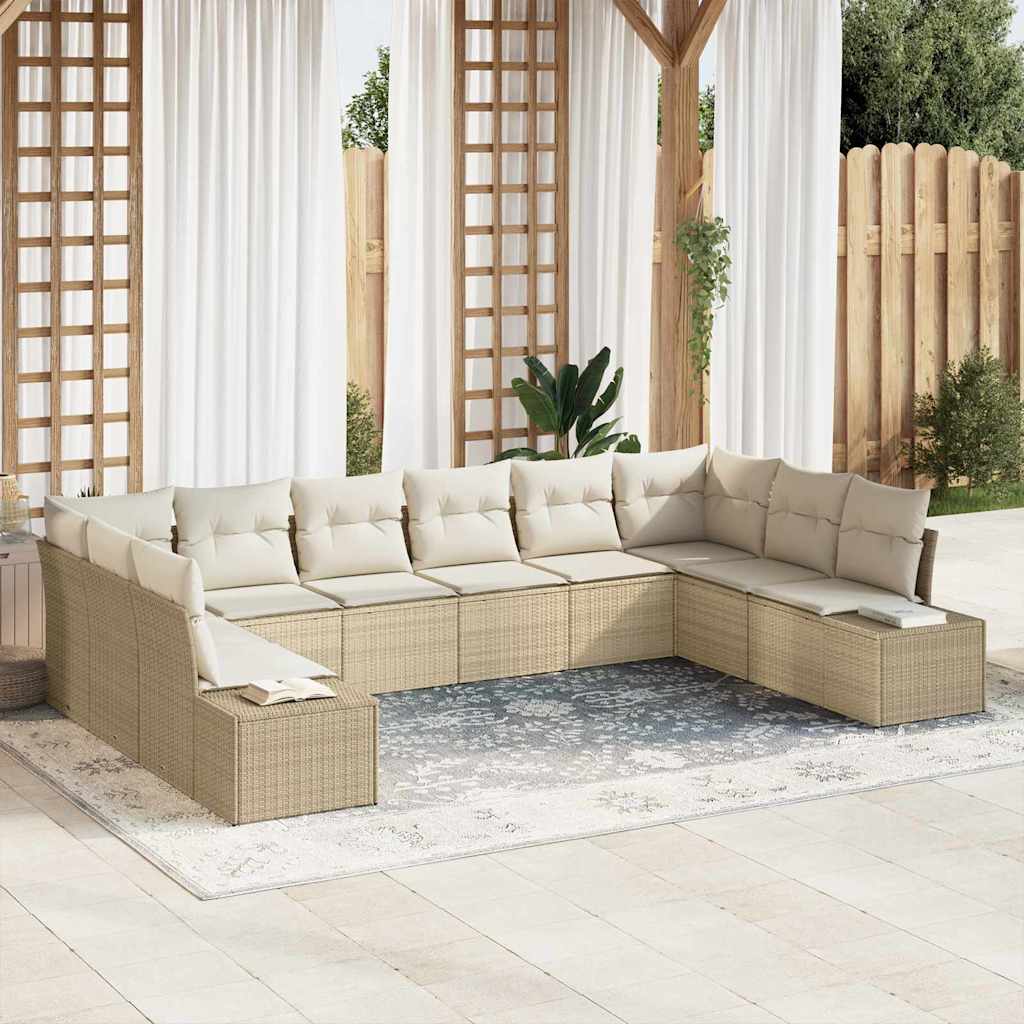 Kerti Kanapé Szett párnával 10 pcs Beige és krém Polyrattan