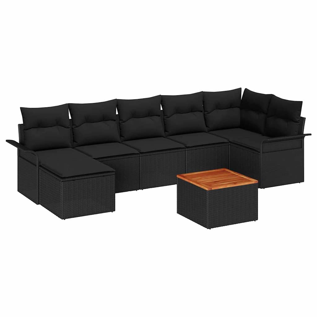 Kerti Kanapé Szett tárolóval 8 pcs Fekete polirattan