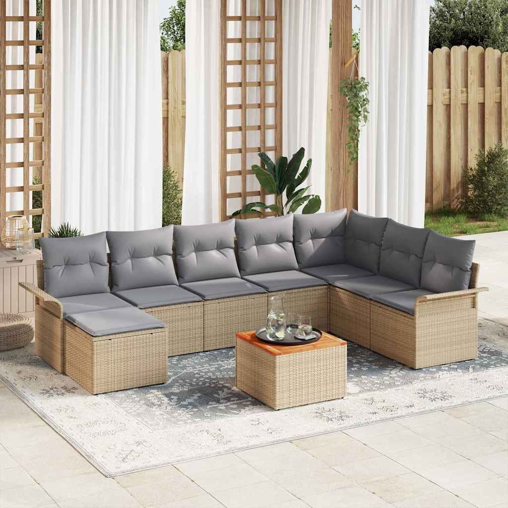 Kerti Kanapé Szett 9 pcs Beige és Világosszürke polirattan