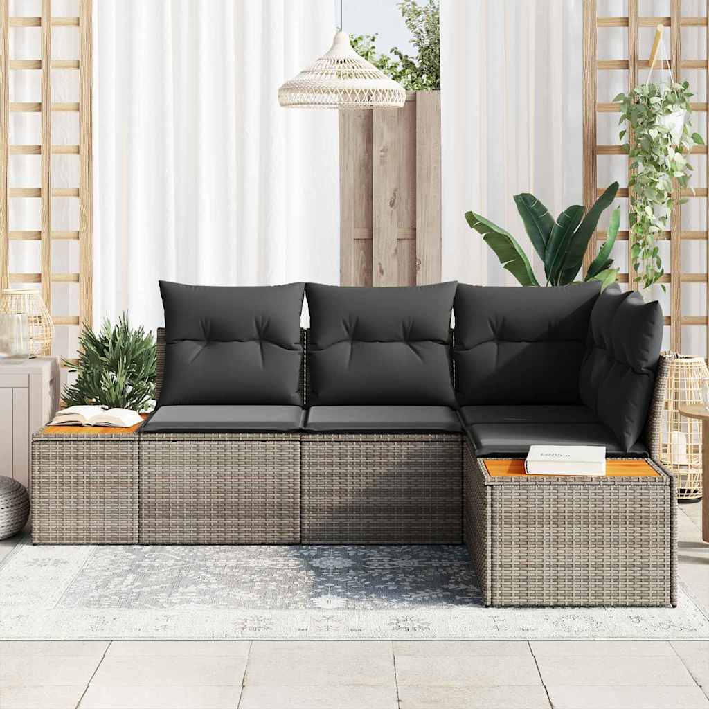 Kerti Kanapé Szett párnával tárolóval 4 pcs Szürke Polyrattan