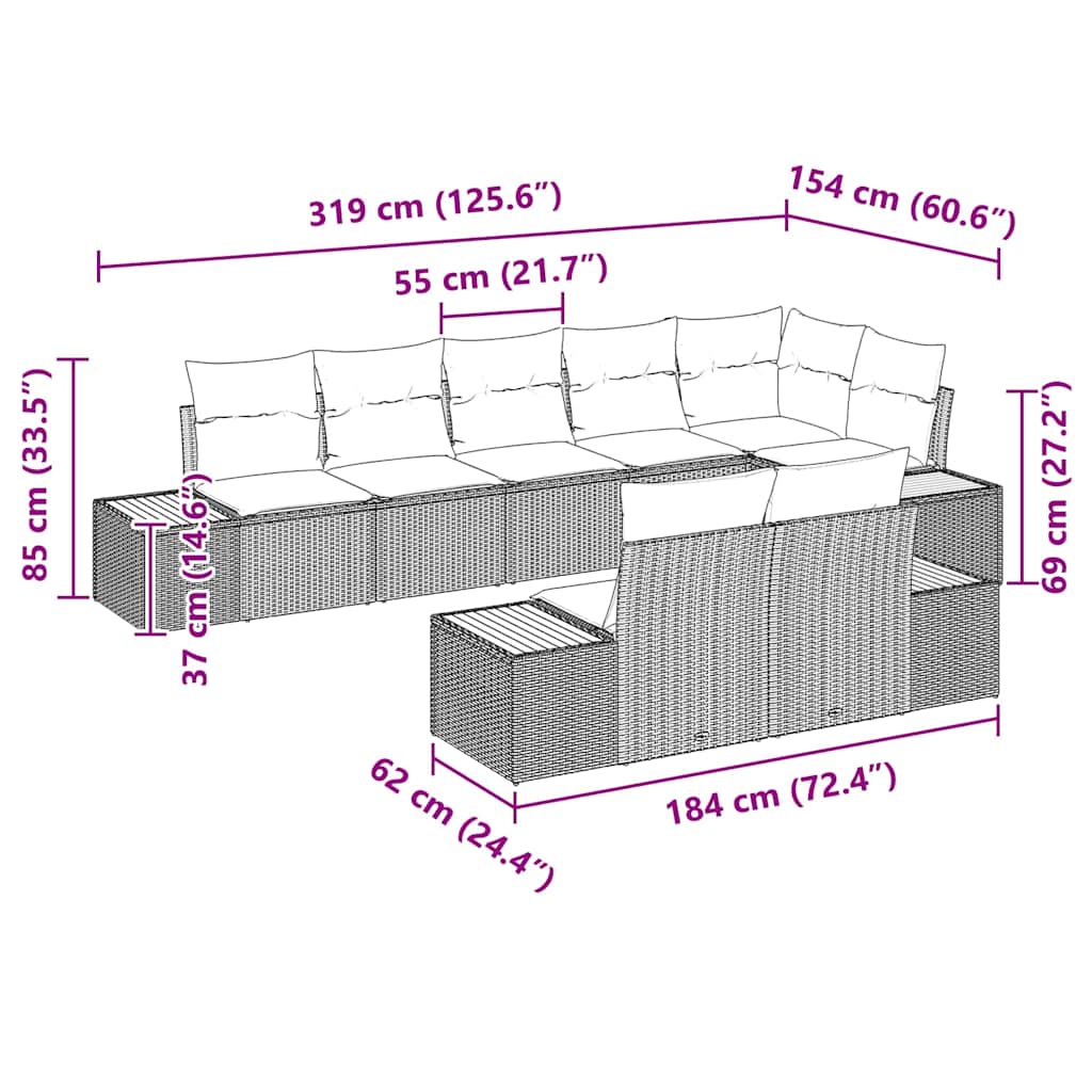Kerti Kanapé Szett 8 pcs Beige és Világosszürke Polyrattan
