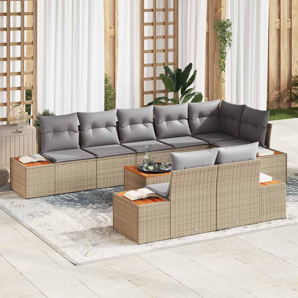 Kerti Kanapé Szett 8 pcs Beige és Világosszürke Polyrattan