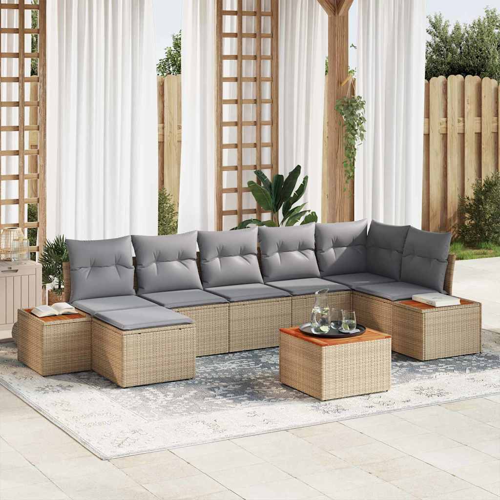 Kerti Kanapé Szett 8 pcs Beige és Világosszürke Polyrattan