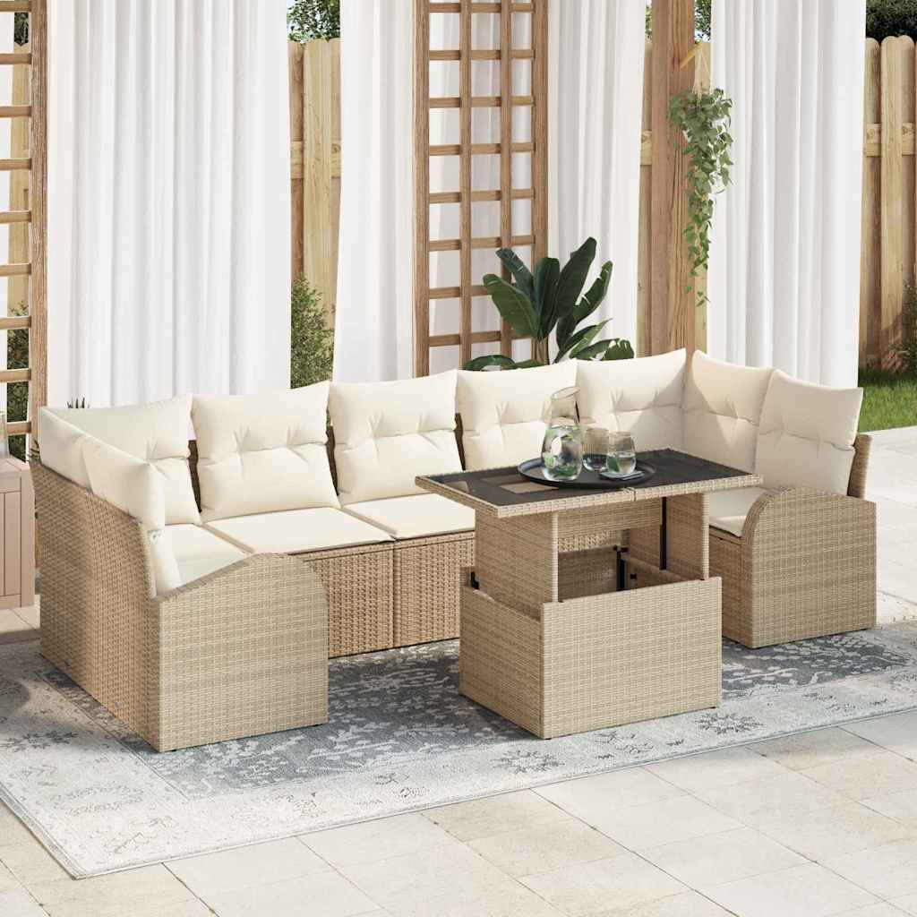 Kerti Kanapé Szett párnával tárolóval 8 pcs Bézs Poly Rattan