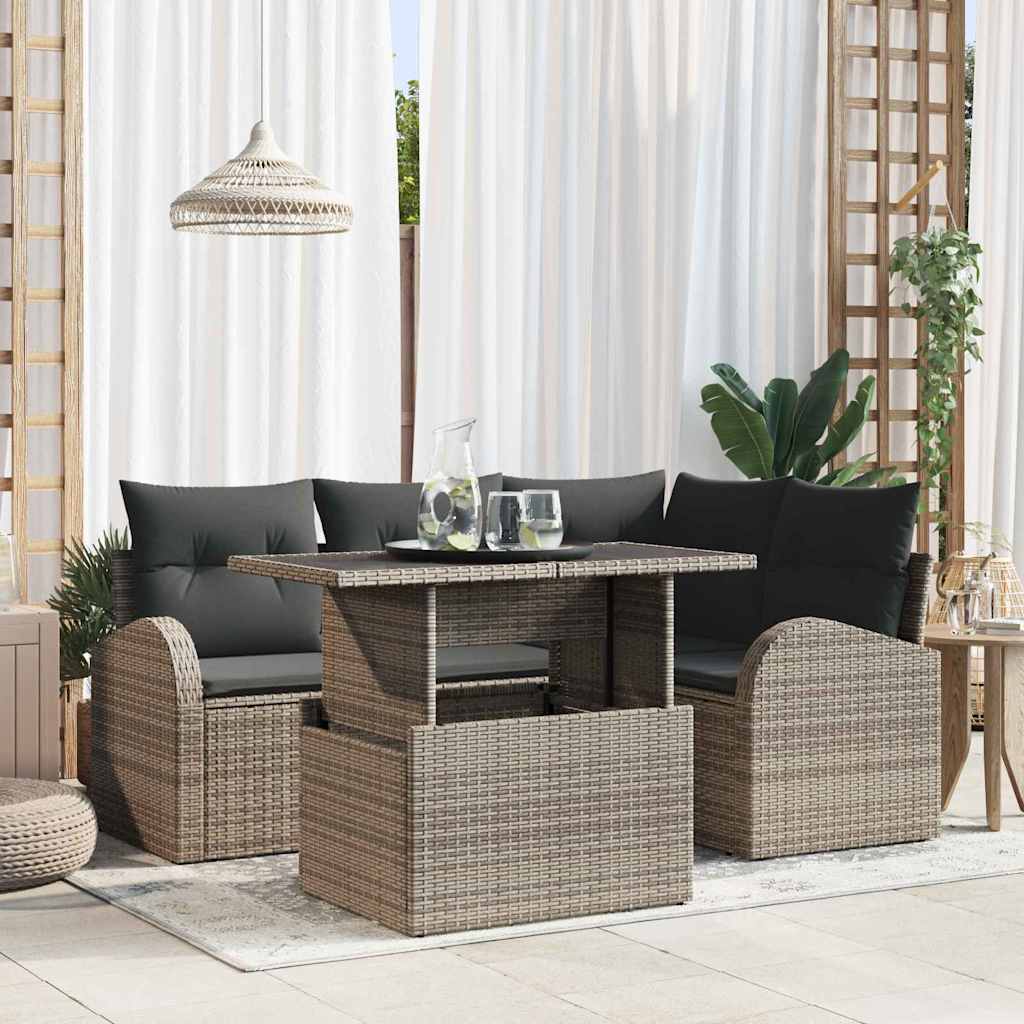 Kerti Kanapé Szett párnával tárolóval 5 pcs Szürke Poli rattan