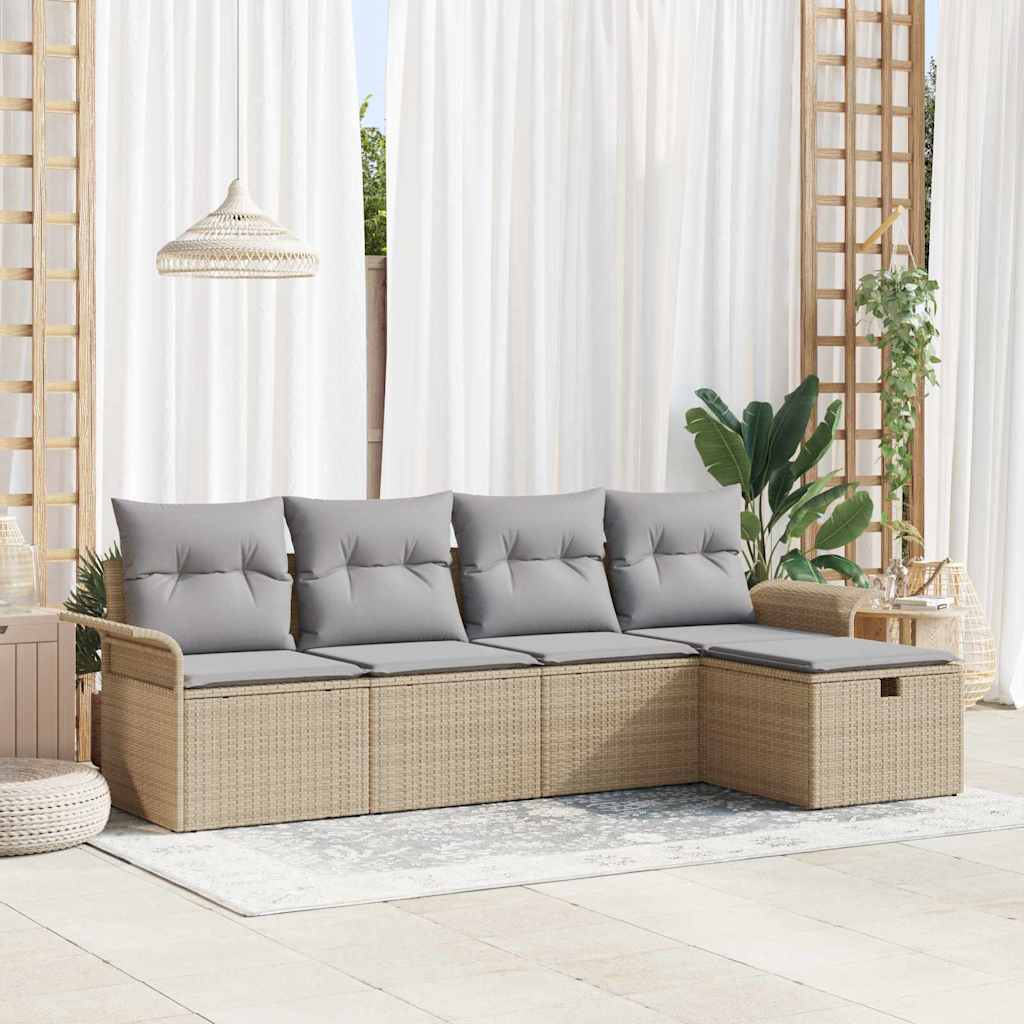 Kerti Kanapé Szett 5 pcs Beige és Világosszürke polirattan