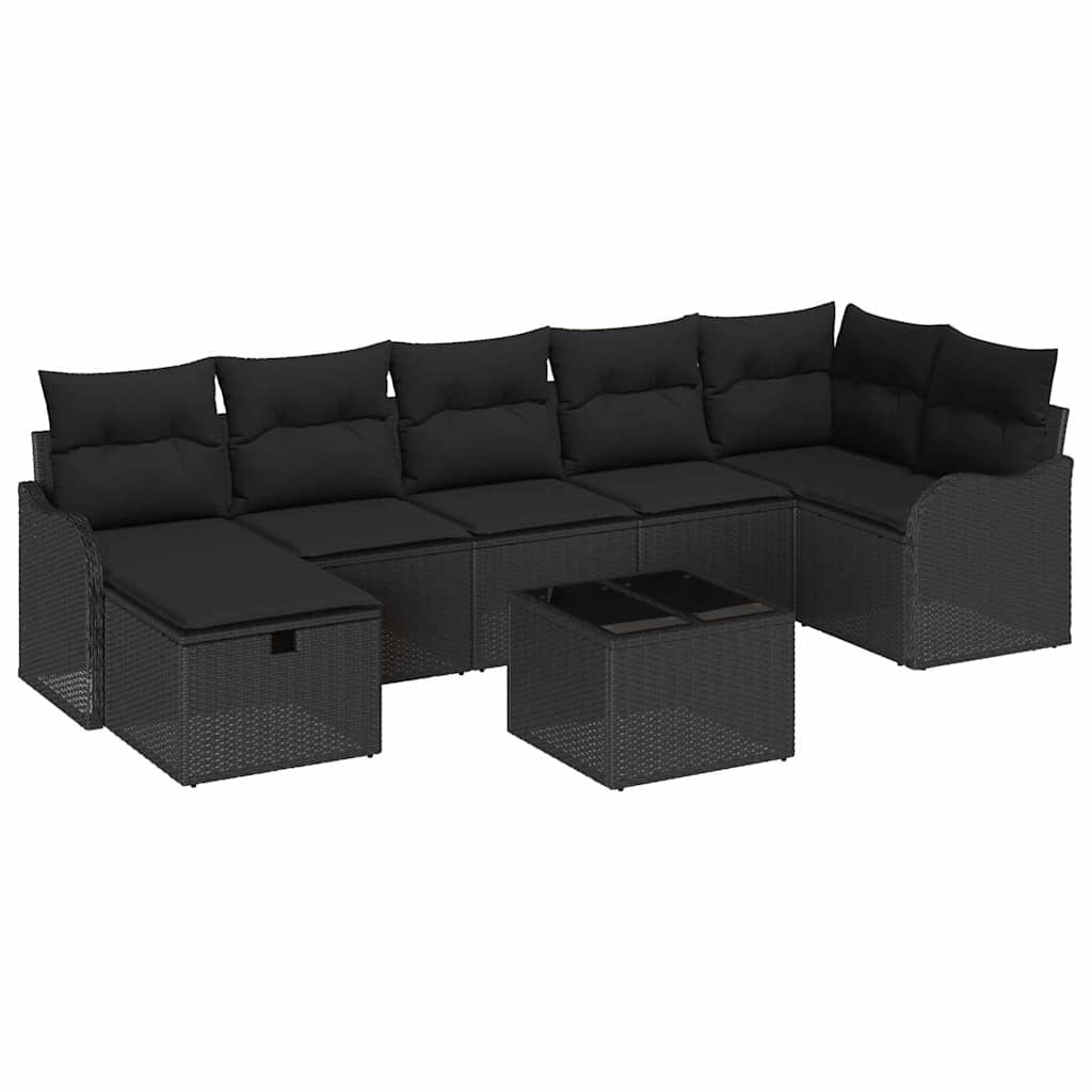 Kanapé Szett párnával tárolóval 8 pcs Fekete polirattan
