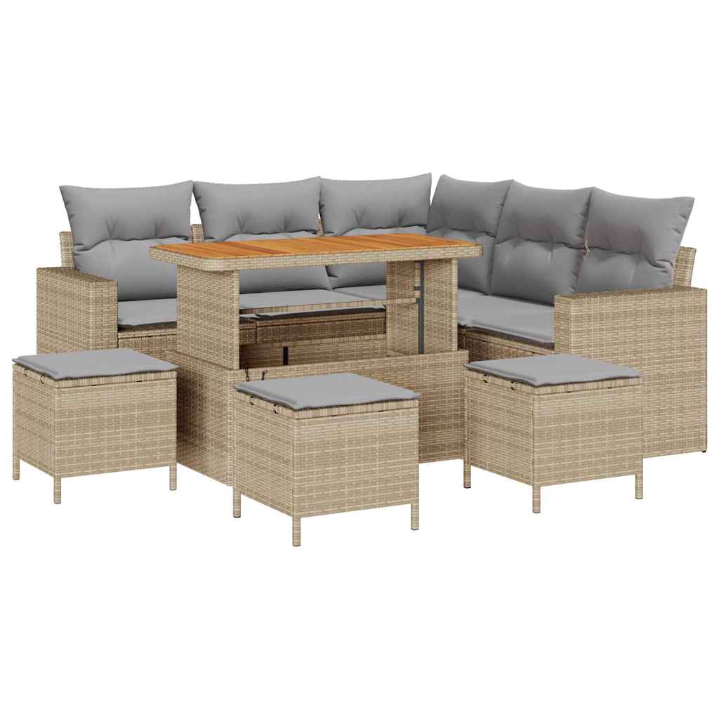 Kerti Kanapé Szett 10 pcs Beige és Világosszürke polirattan
