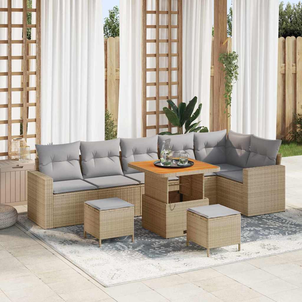 Kerti Kanapé Szett 11 pcs Beige és Világosszürke polirattan