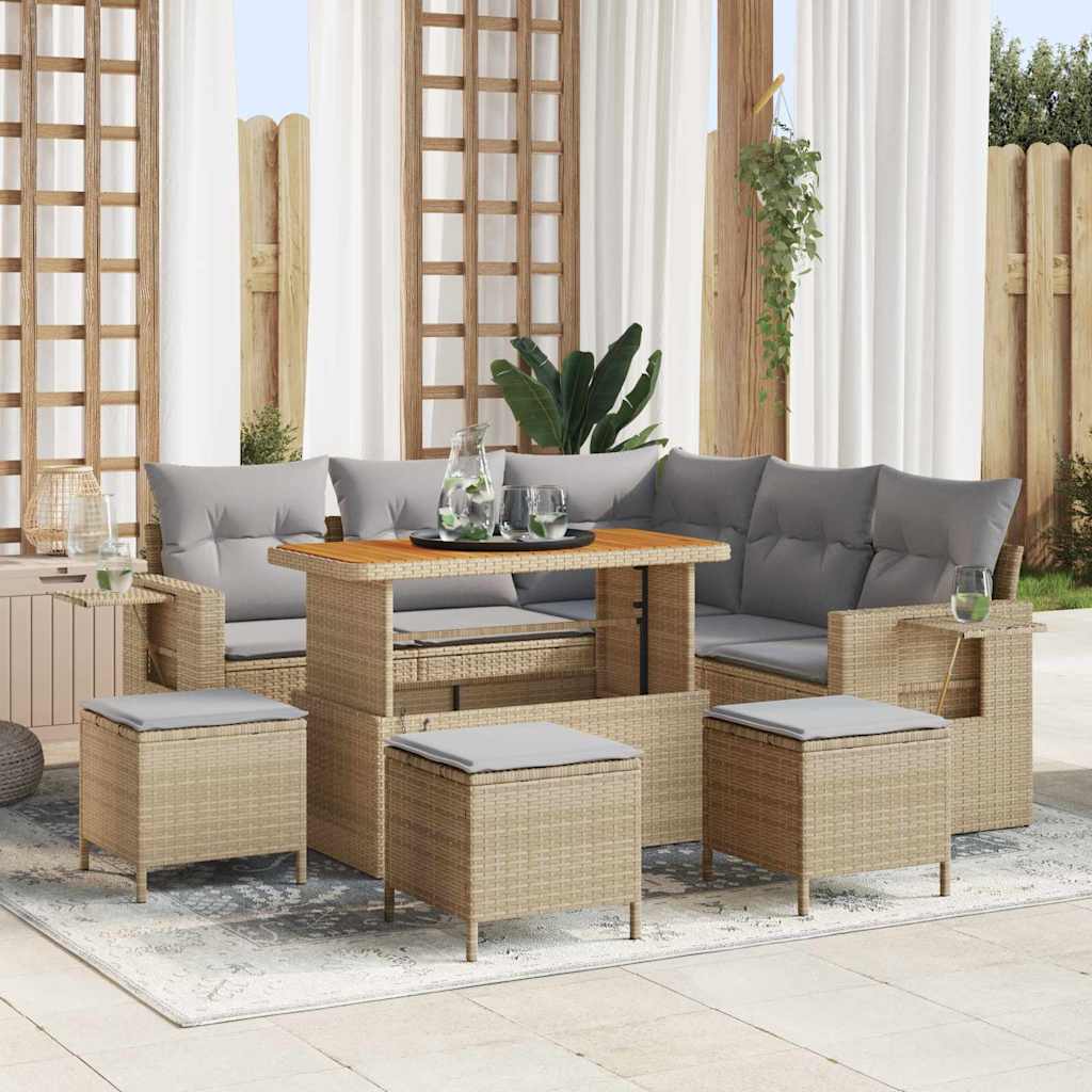 Kerti Kanapé Szett 10 pcs Beige és Világosszürke polirattan