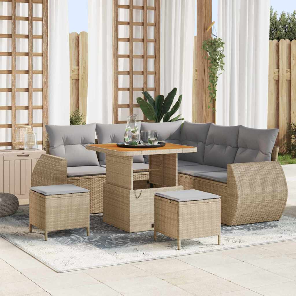 Kerti Kanapé Szett 8 pcs Beige és Világosszürke polirattan