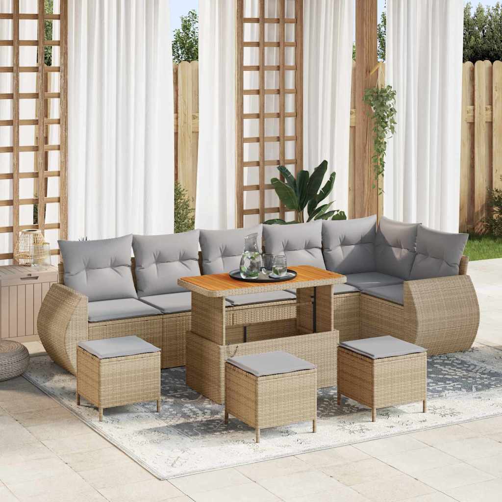 Kerti Kanapé Szett 10 pcs Beige és Világosszürke Poly Rattan