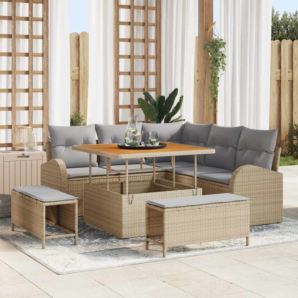 Kerti Kanapé Szett párnával 8 pcs Beige és Világosszürke
