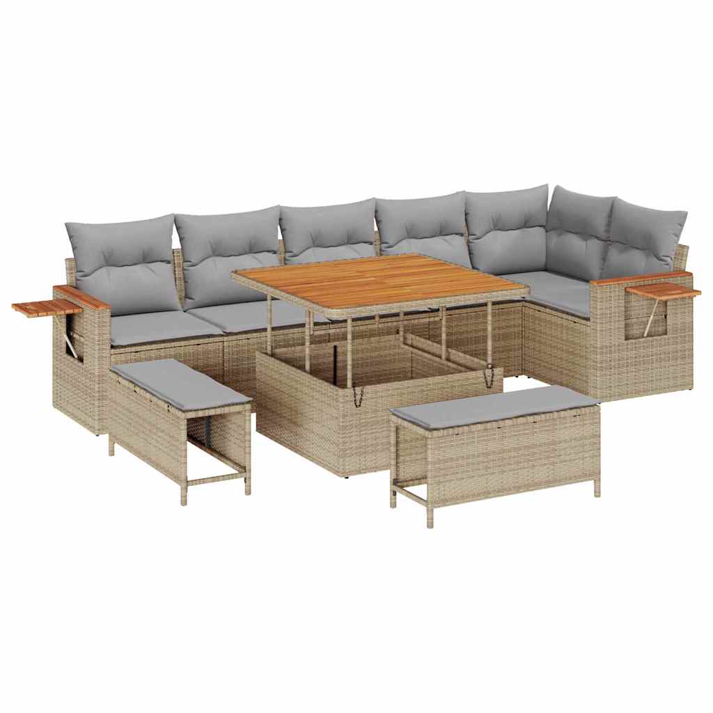 Kerti Kanapé Szett 11 pcs Beige és Világosszürke polirattan