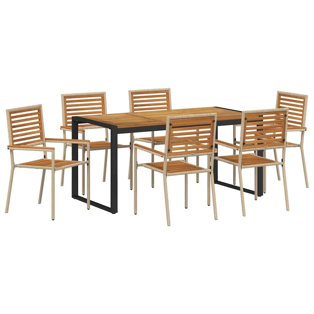Kert étkező szett 7 pcs Beige és barna polirattan