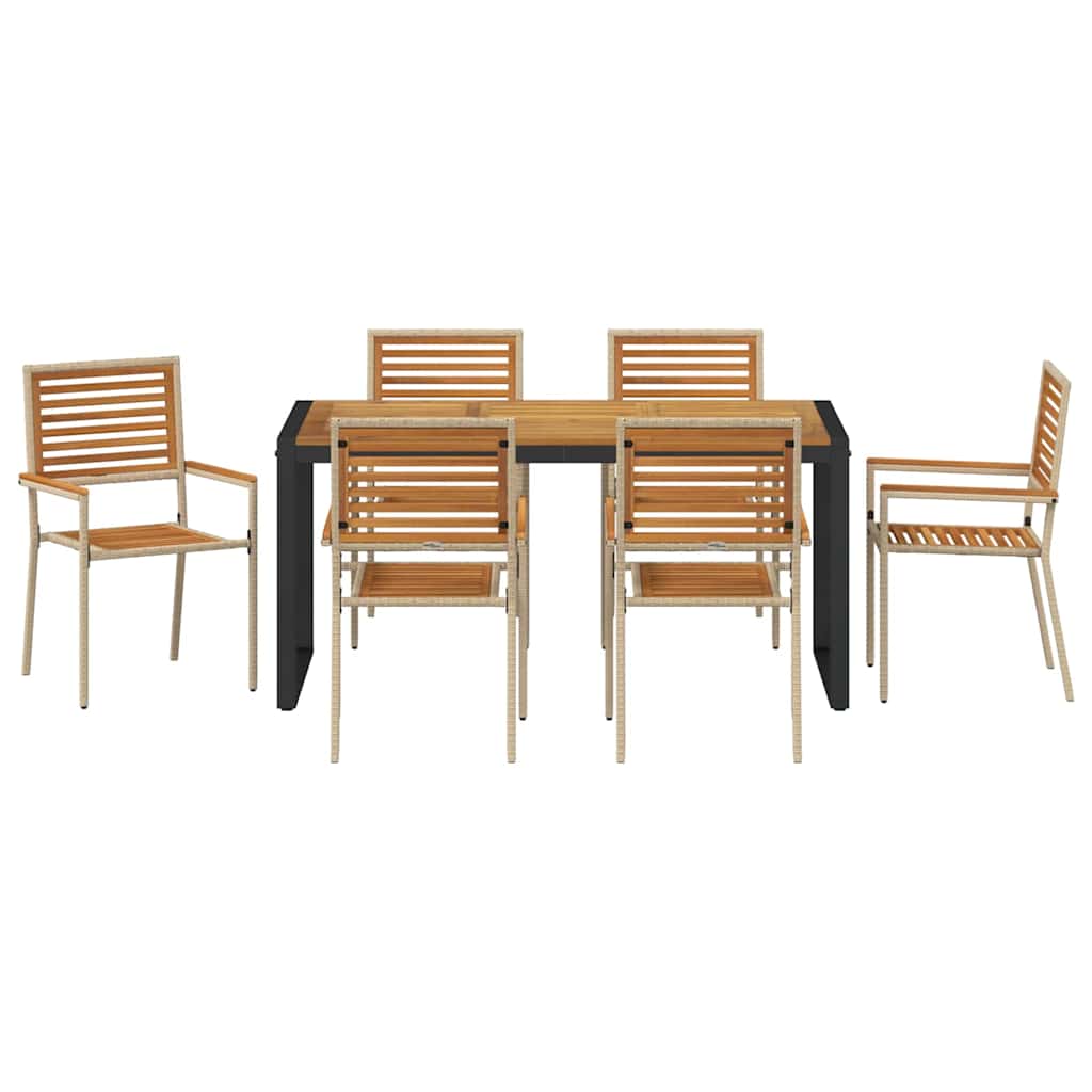 Kert étkező szett 7 pcs Beige és barna polirattan