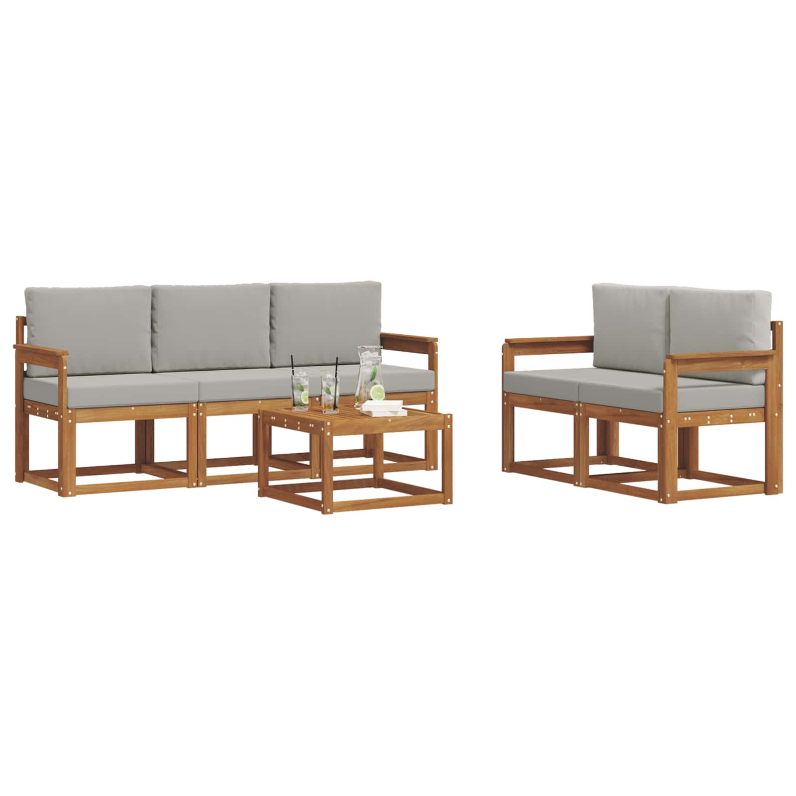 Kültéri kanapé szett 6 pcs Természetes és Világosszürke