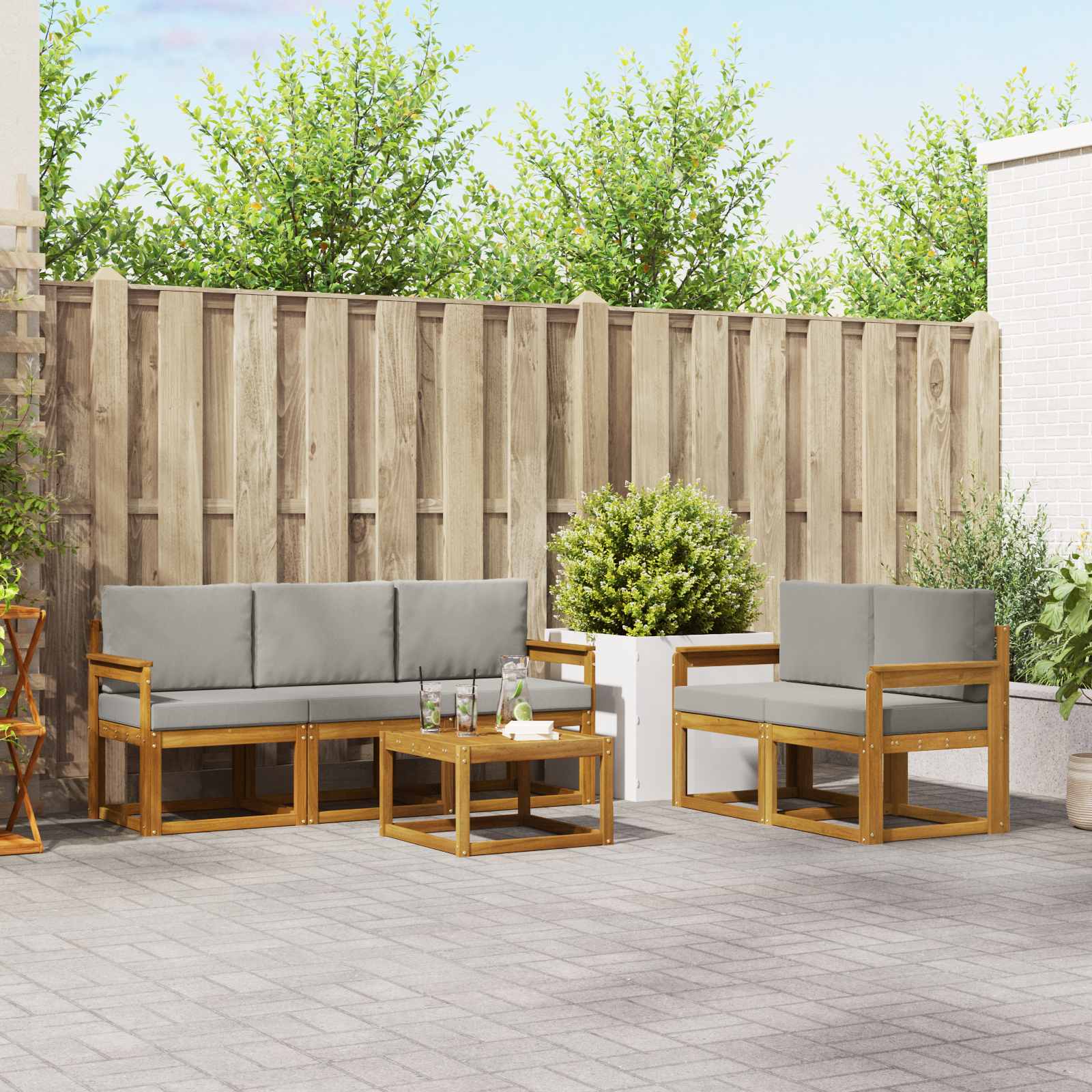 Kültéri kanapé szett 6 pcs Természetes és Világosszürke