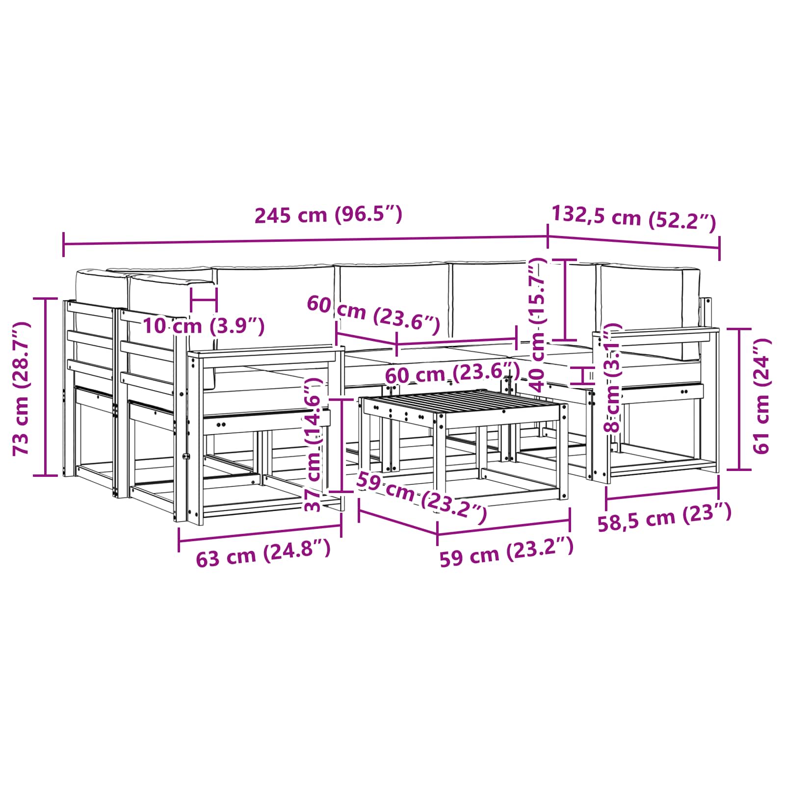 Kültéri kanapé szett 7 pcs Természetes és Világosszürke